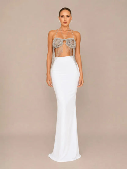 Olena Woven Halter Neck Two-Piece Set with Tassels