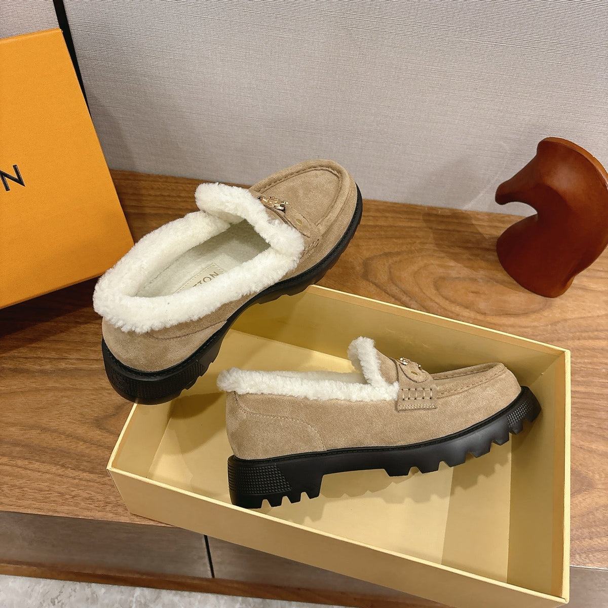 LV District Flat Loafer Dark Khahi Wool Suede 594853