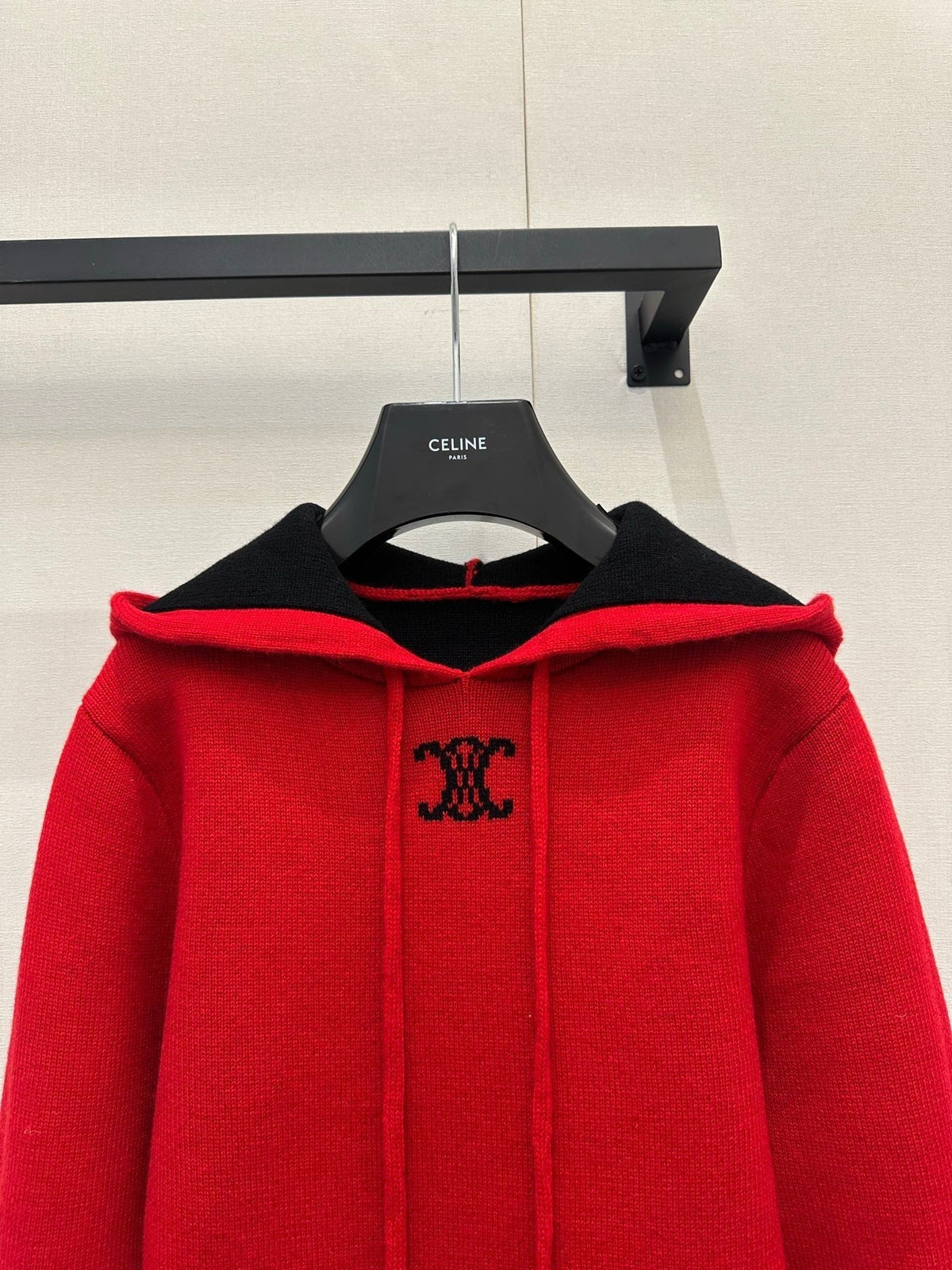 Celin Embroidered Hooded Sweater Red Wool 346089