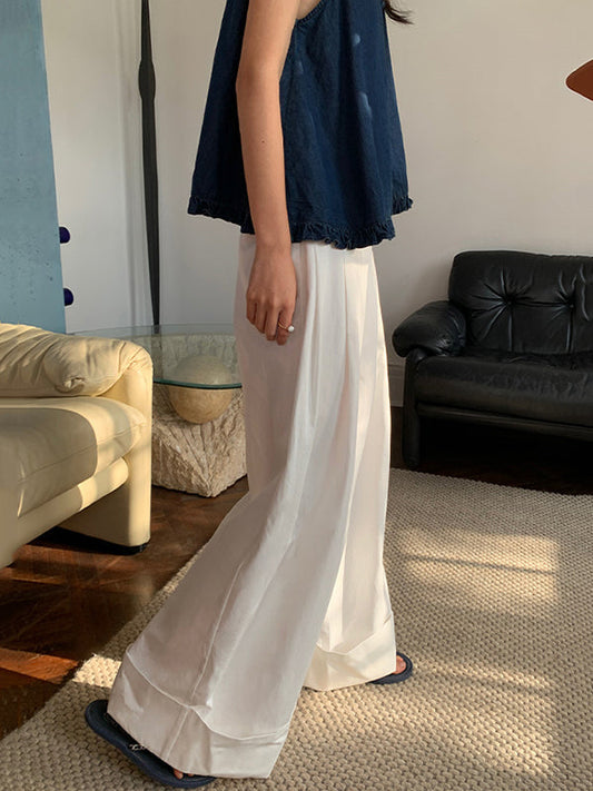 High Waisted Wide Leg Pleated Solid Color Casual Pants Bottoms Flared Trousers