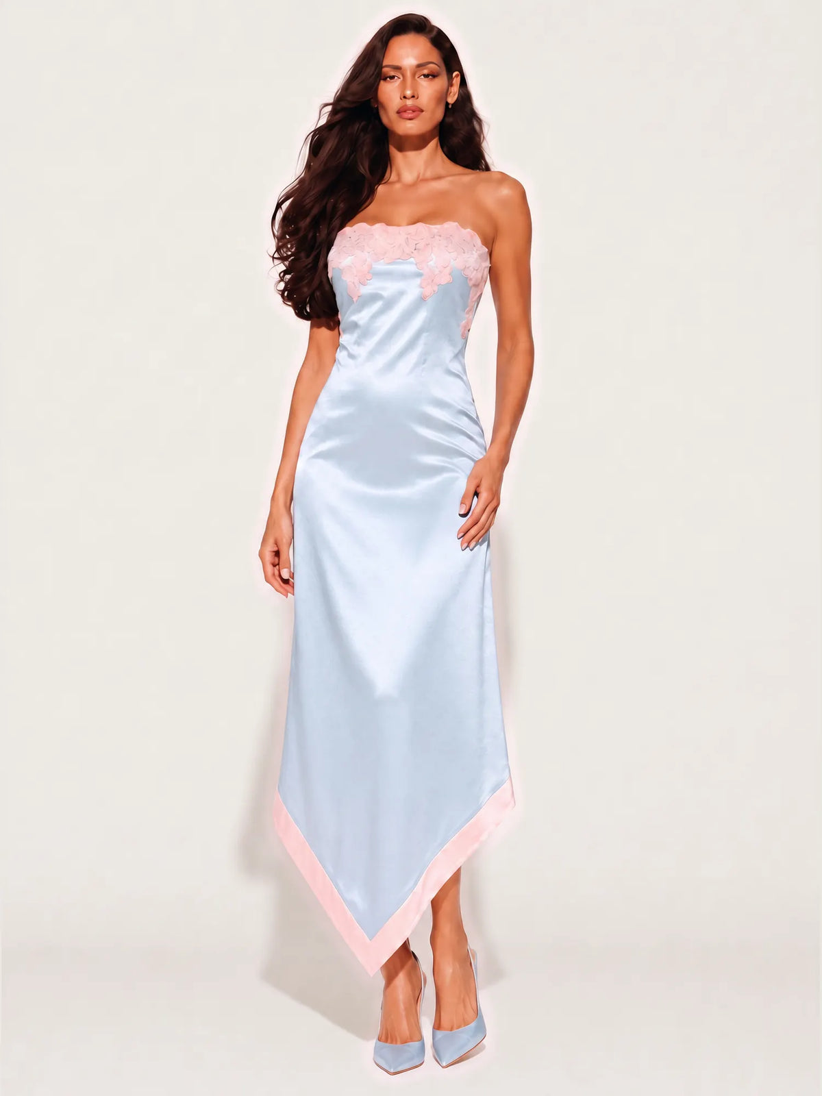 Anastasia Color-Block Lace Strapless Midi Dress