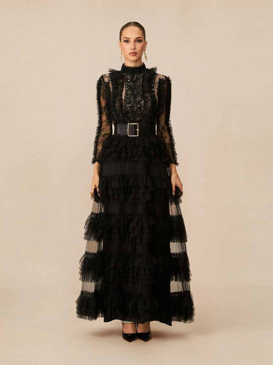 Annabel Lace Ruffled Maxi Dress
