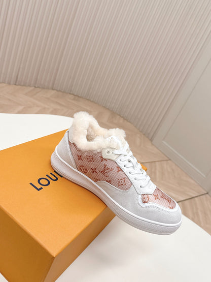 LV Stadium Sneaker White Pink Cowhide Cotton Wool 595428