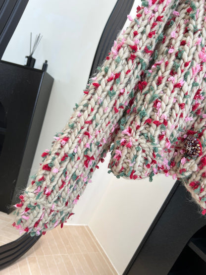 Chanel Hand-crocheted Colorful Pom-pom Coat Cashmere