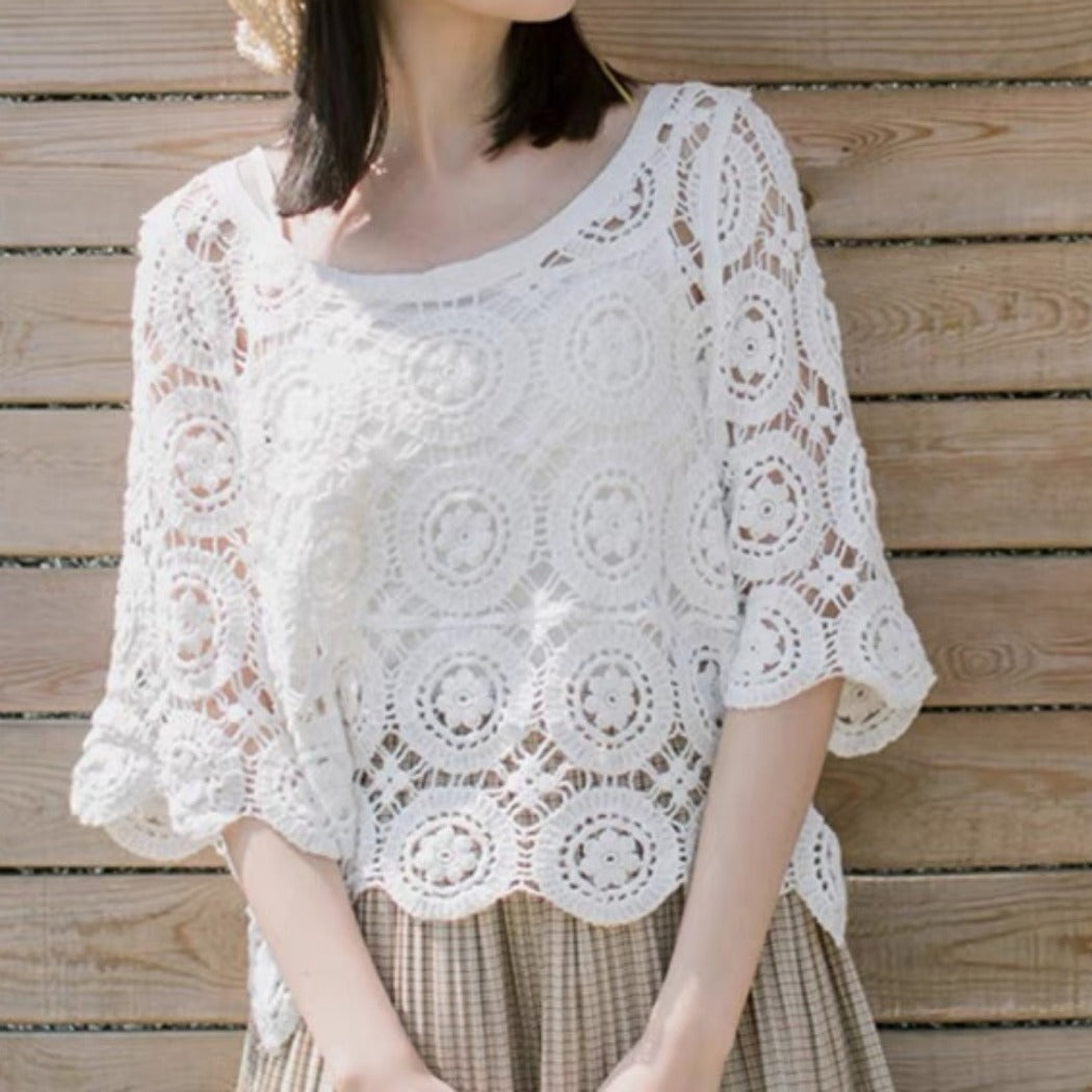 Crosa - Floral Crochet Lace Top – Breezy Spring/Summer Blouse