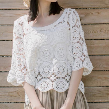 Crosa - Floral Crochet Lace Top – Breezy Spring/Summer Blouse