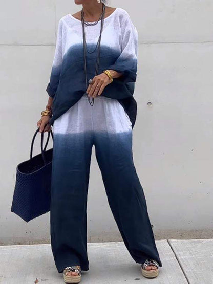 Women's Cotton and Linen Gradient Two-piece Set