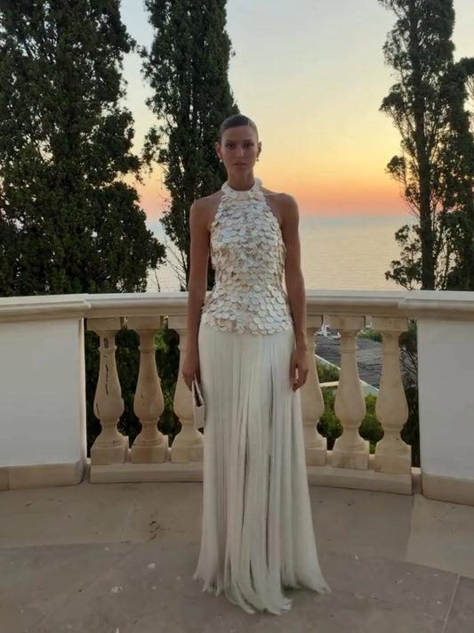 Calliope Halter Fringe Maxi Dress