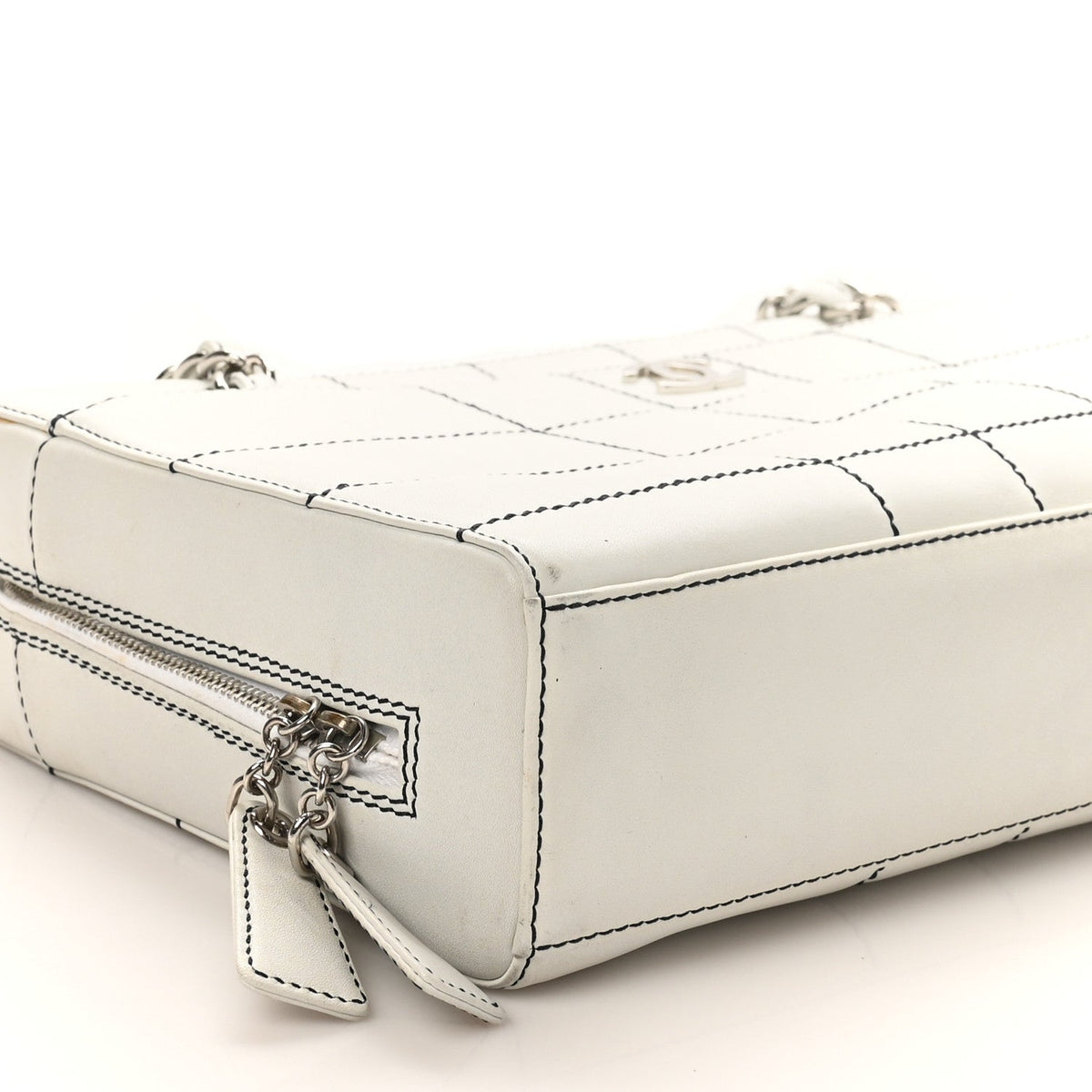 Lambskin Stitched Chocolate Bar Shoulder Bag White
