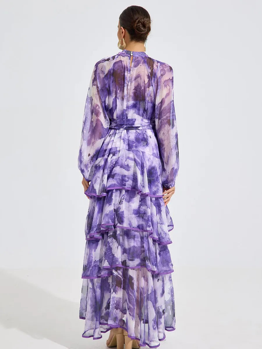 Jazlyn Watercolor Ruffle Maxi Dress