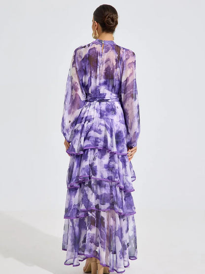 Jazlyn Watercolor Ruffle Maxi Dress