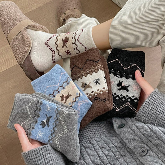 Rufia - Adorable Dog Pattern Thickened Mid-Calf Socks