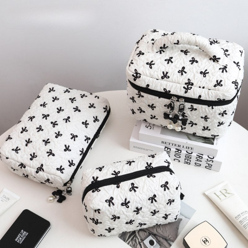 Bow Print Large Capacity Sweet Make Up Bag