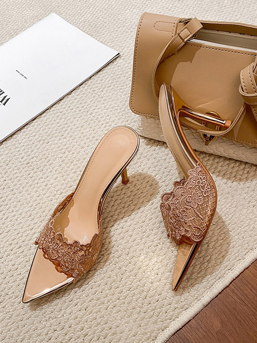 Pandora Lace High-Heel Slides