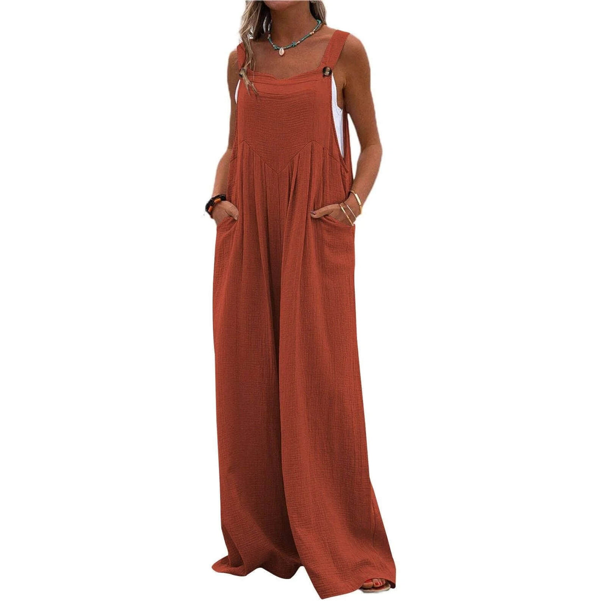 Solid Color Simple Button Jumpsuit