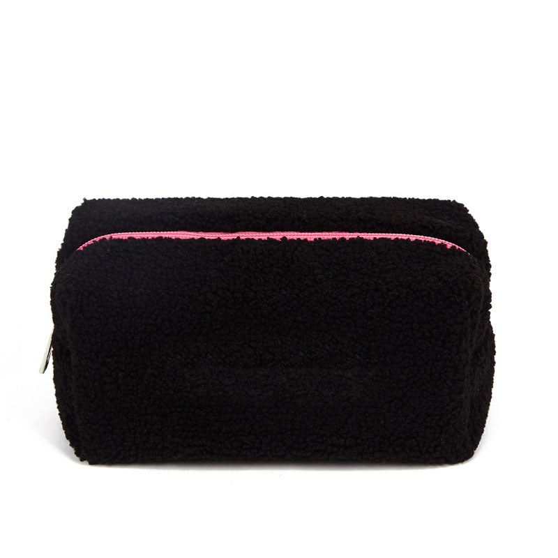 Solid Color Plush Portable Cosmetic Bag
