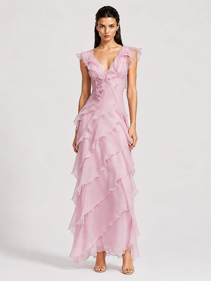 Calista Tulle Ruffle Maxi Dress