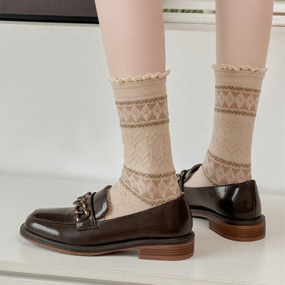 Rufia - Diamond Pattern Pleated Mid-Calf Socks