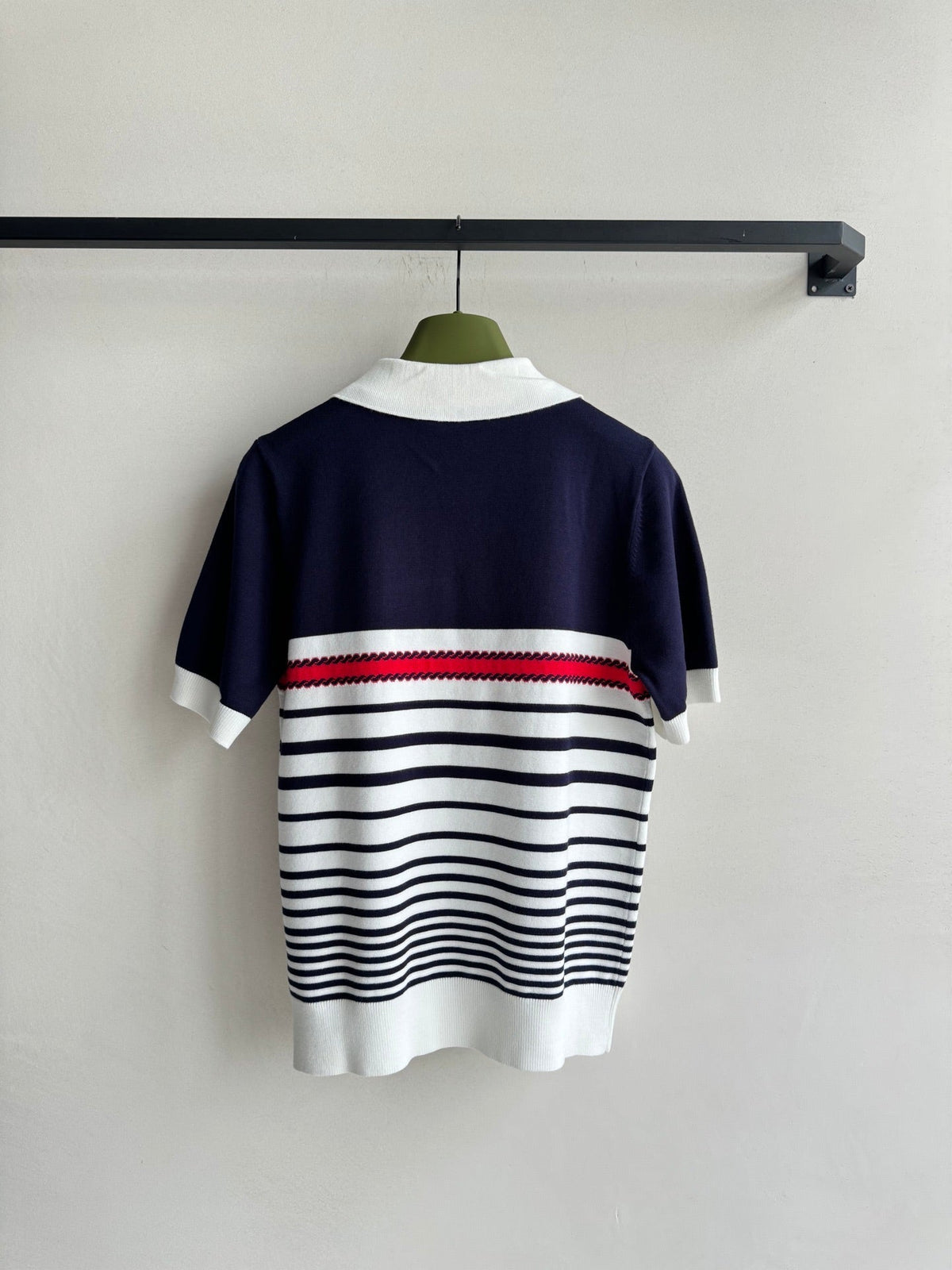 Gucci Striped Polo Knitted Top Dark Blue White Cotton