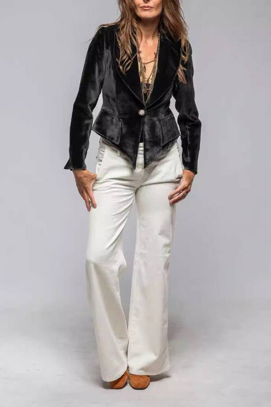 Velvet irregular hem single-button suit jacket