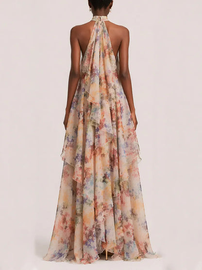 Ada Tiered Printed Mesh Maxi Dress