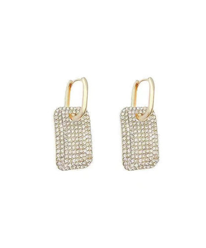 Stylish Gold Copper Zircon Square Hoop Earrings