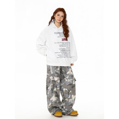 Letter Print Hooded Sweatshirt Unisex Casual Pullover