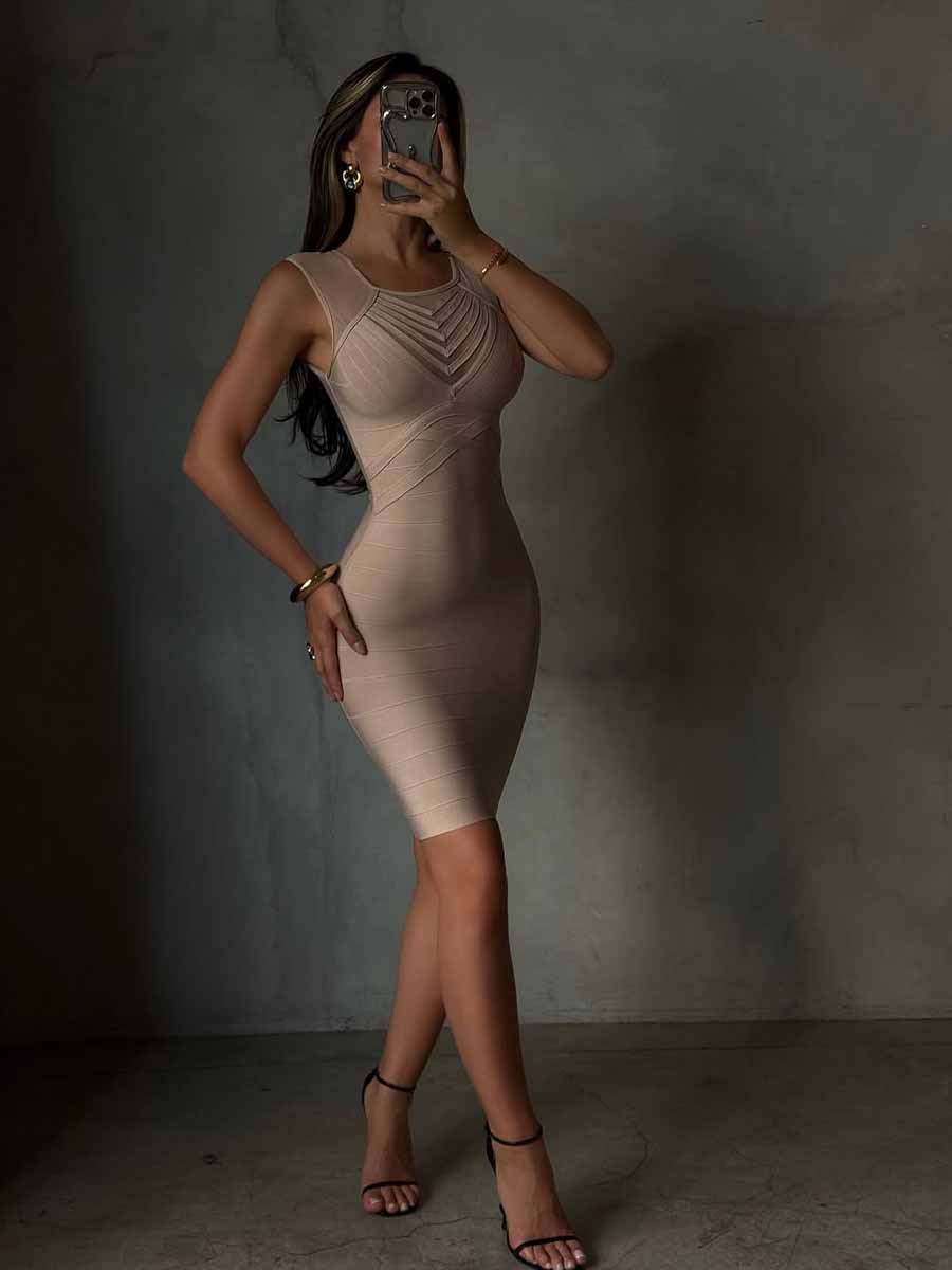 Estelle Mesh Spliced Bandage Midi Dress