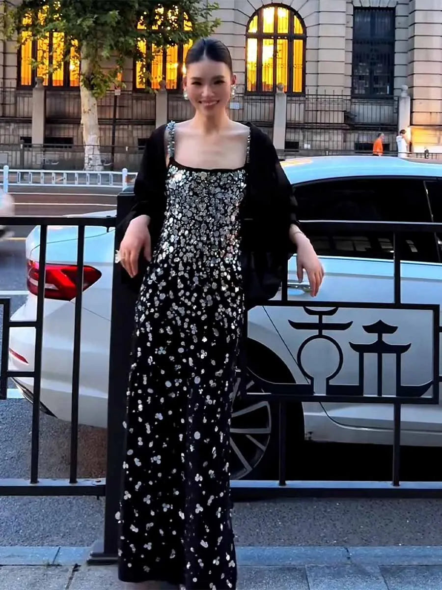 Romina Sequined Beaded Maxi Dress