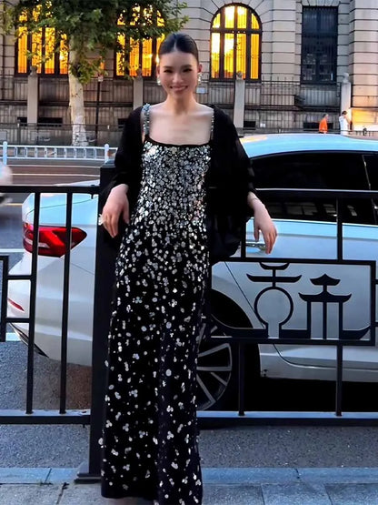 Romina Sequined Beaded Maxi Dress