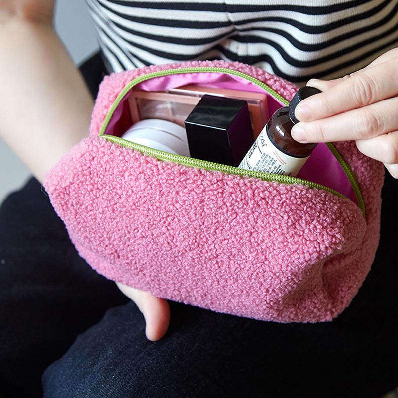 Solid Color Plush Portable Cosmetic Bag