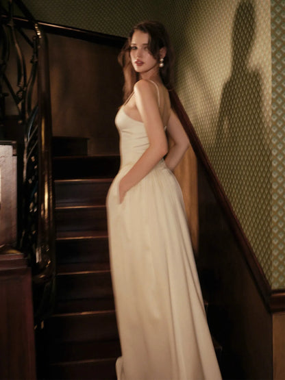Adelina Pleated Satin Midi Dress