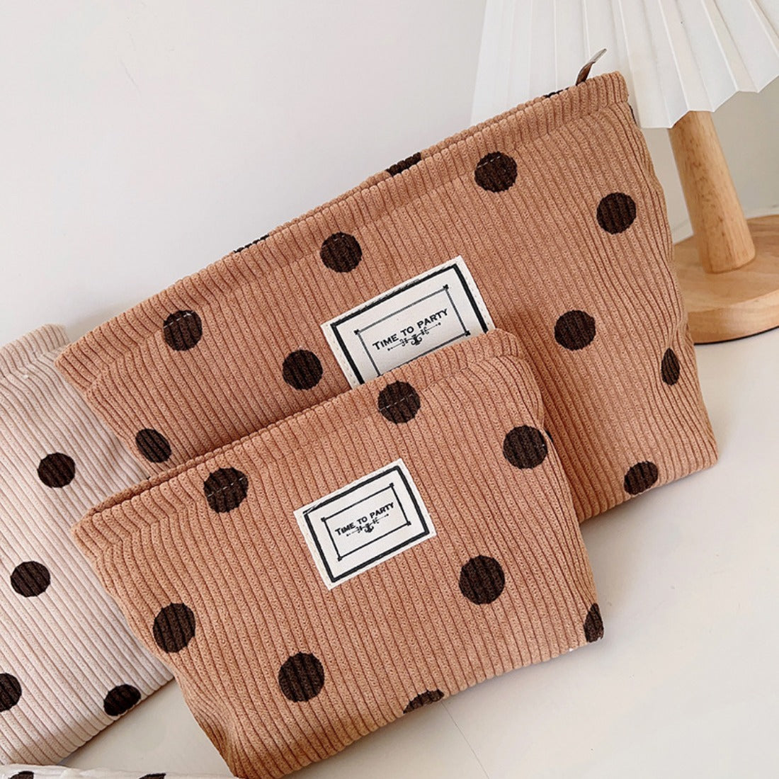 Cosbai - Corduroy Polka Dot Storage Pouch
