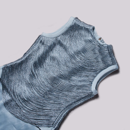 Fedde Fringe Satin Skirt Set In Sky Blue