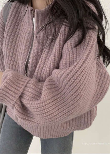 Chunky Knit Cardigan Zip Up Ribbed Sweater