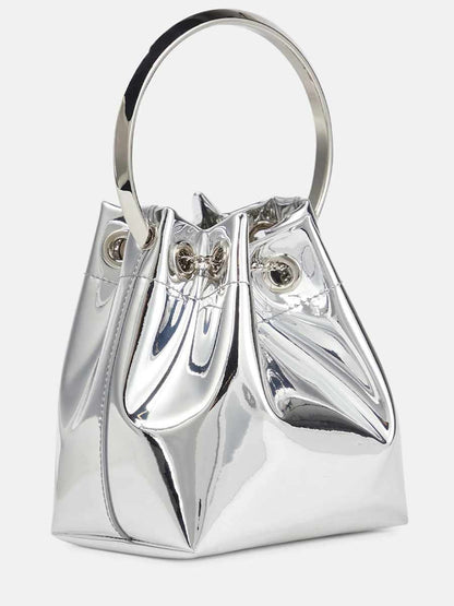 Evanna Metallic Round Handles Bucket Bag