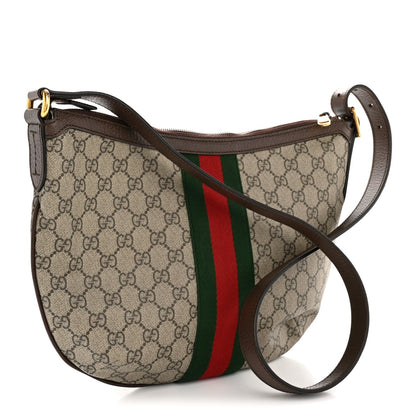 GG Supreme Monogram Web Small Ophidia Half Moon Hobo Brown
