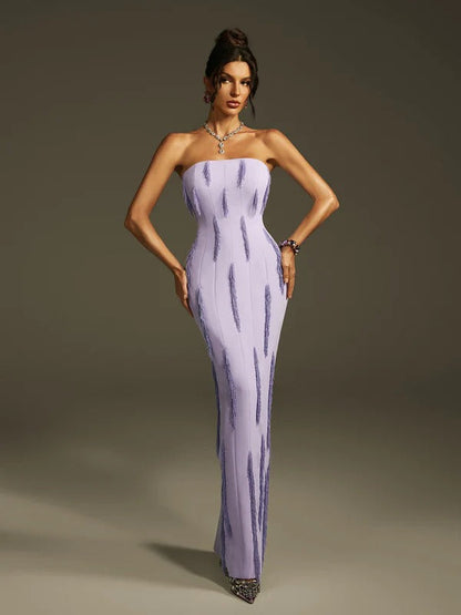Lanica Strapless Beaded Fringe Maxi Dress