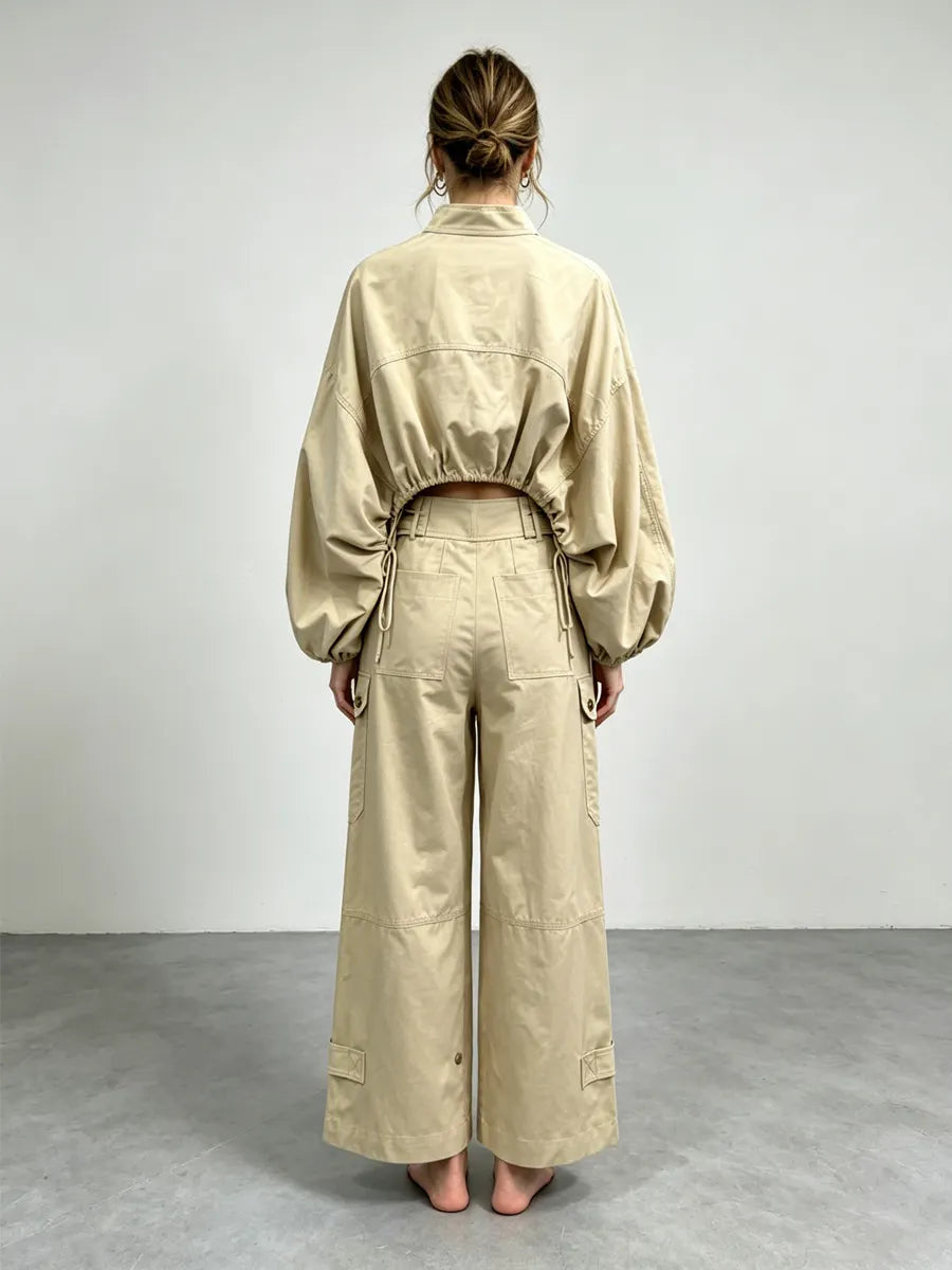Mara Loose-Fit Cargo Top with Lantern Sleeves and Drawstring