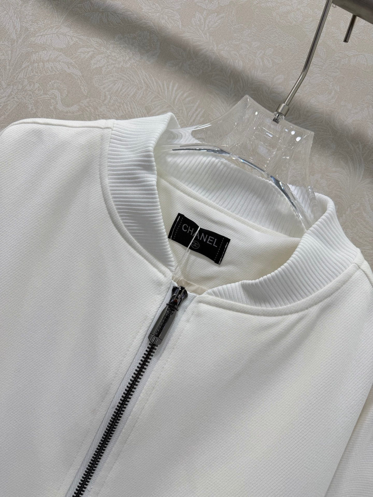 CC 26s Ribbed Collar and Stripe Jacket White Denim 353032