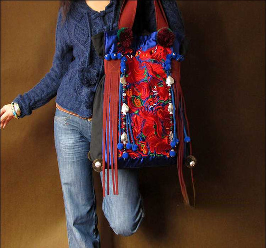 Original Ethnic Style Large Capacity Travel Tibetan Style Literature And Art Retro Embroidery One Shoulder Canvas Bag Women'S Bag