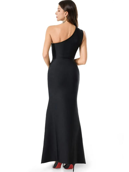 Alba One-Shoulder Cutout Rhinestone Bandage Maxi Dress