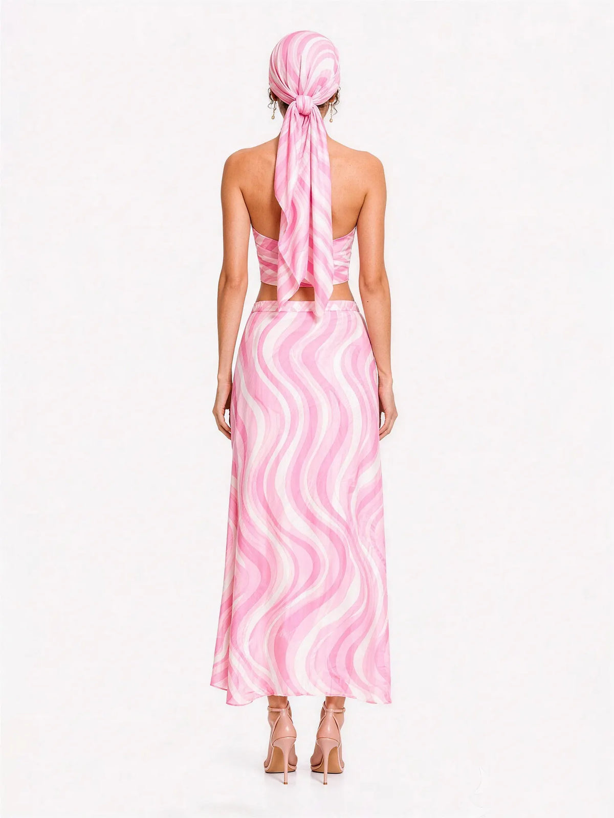 Delilah Printed Satin Maxi Skirt Set with Headscarf