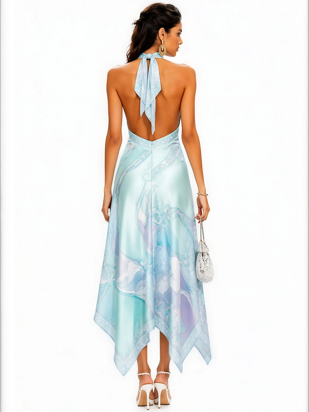Elodie Printed Satin Halter Maxi Skirt Set
