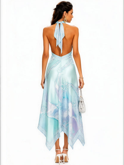 Elodie Printed Satin Halter Maxi Skirt Set