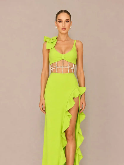 Neva Openwork Maxi Dress with Ruffles and Pearl Details