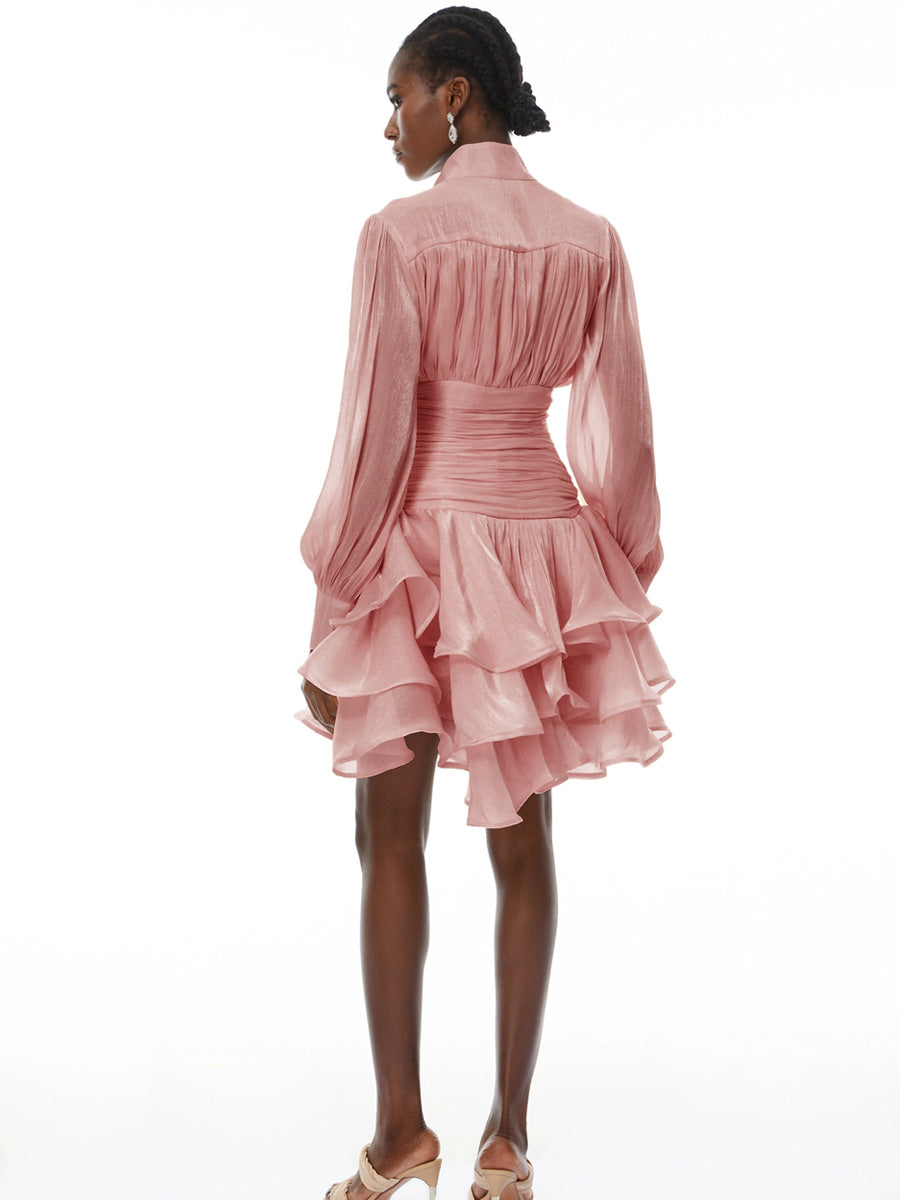 Vivian High-Neck Ruffled Detail Mini Dress