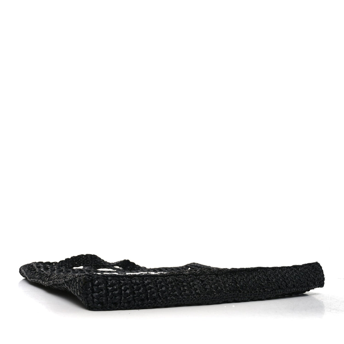 Yarn Raffia Effect Crochet Logo Embroidered Tote Bag Black