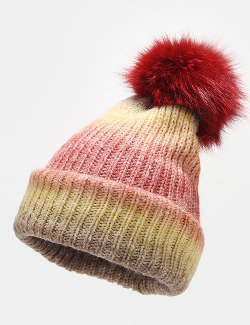 Gradient Contrast Color Cute Knit Pom Beanie