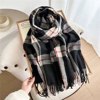 Color Block Plaid Fringe Scarf